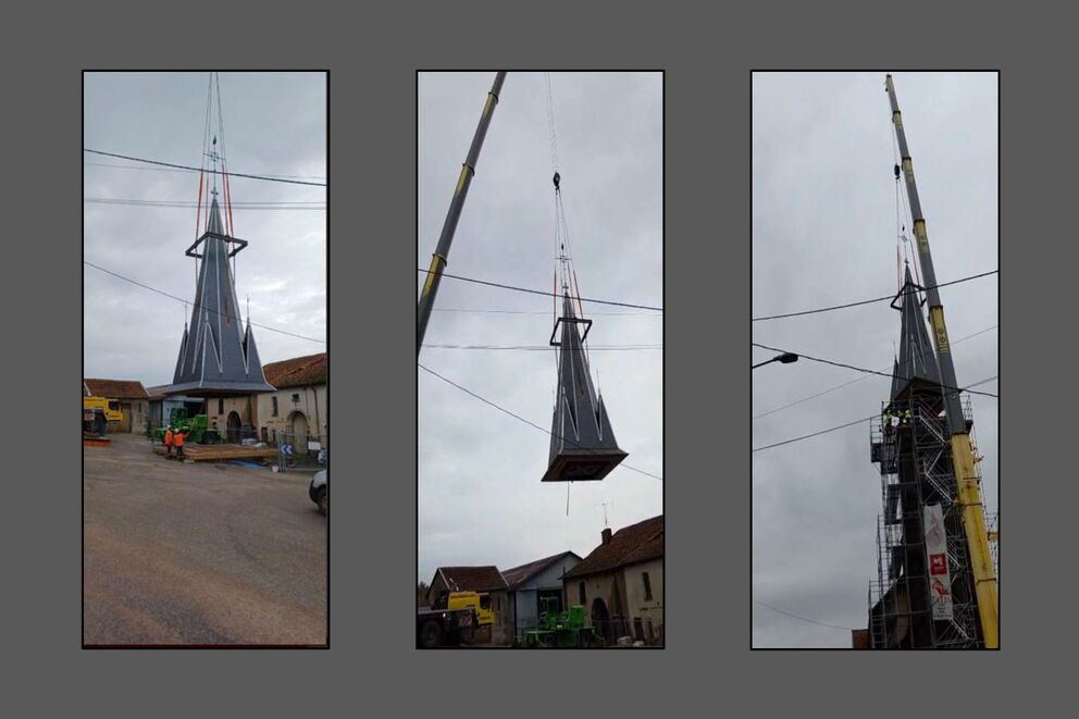 Charpente traditionnelle, CLOCHER DE L'ÉGLISE DE PROVENCHÈRES LES DARNEY : UNE RÉNOVATION IMPRESSIONNANTE, Vosges, Provenchères-Les-Darney, darney1-1 - Martin Charpentes