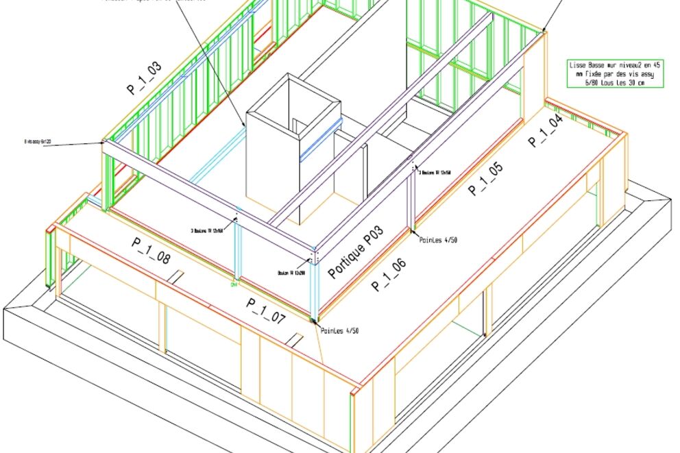 Extension ossature bois, CENTRE MEDICAL , Luxembourg, ESCH SUR ALZETTE, detail_3d - Martin Charpentes