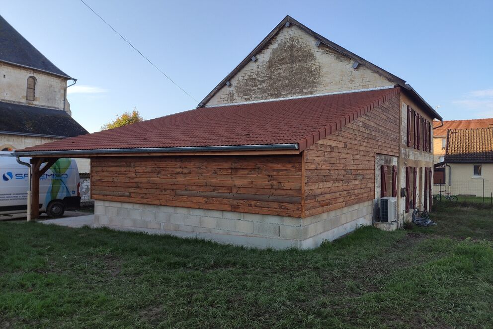 Extension ossature bois, Réhabilitation d'un presbytère, Ardennes, SAULCES CHAMPENOISES, rehabilitation_logement_3 - Martin Charpentes